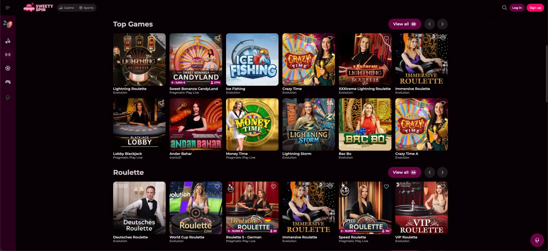Sweetyspin Casino interface and features