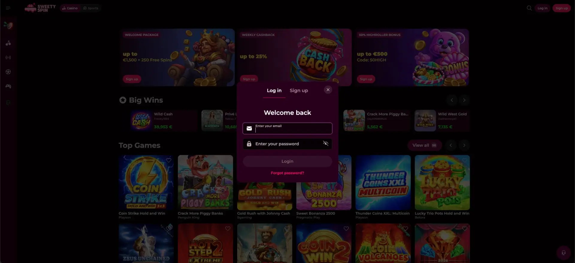 Sweetyspin Casino interface and features