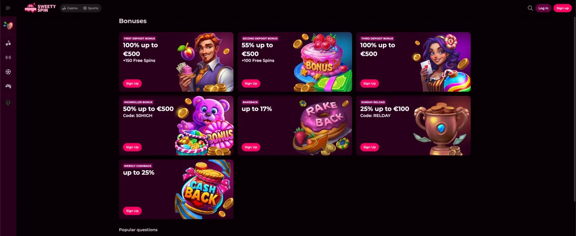 Sweetyspin Casino welcome offer