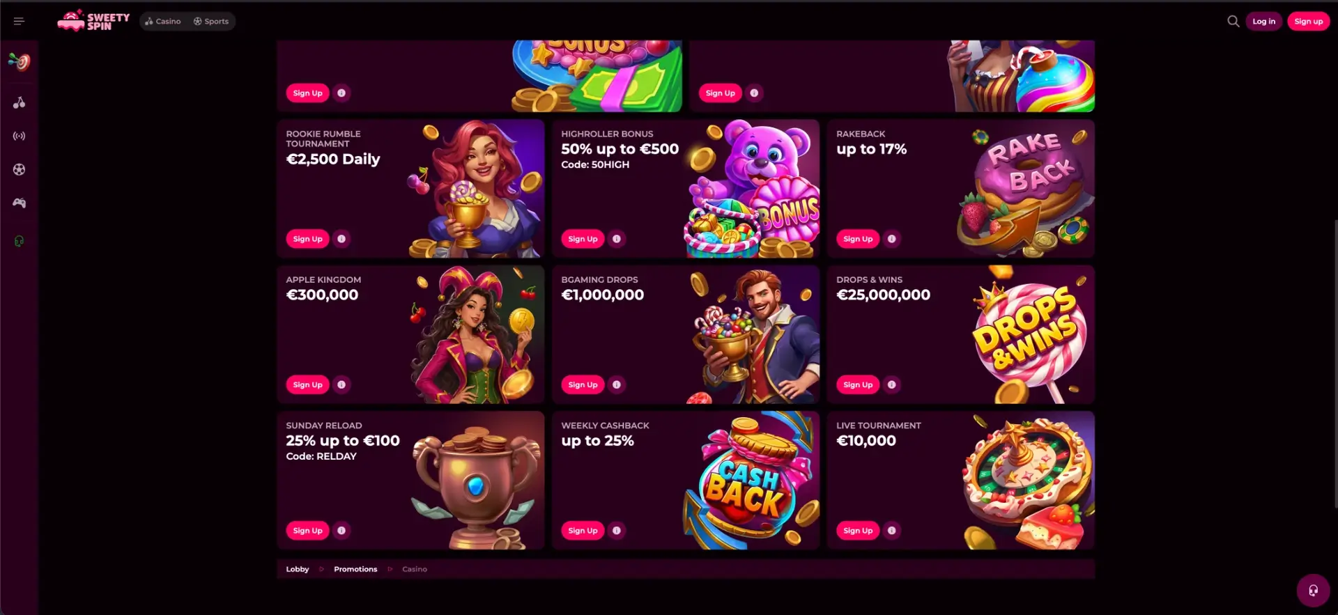 Sweetyspin Casino interface and features